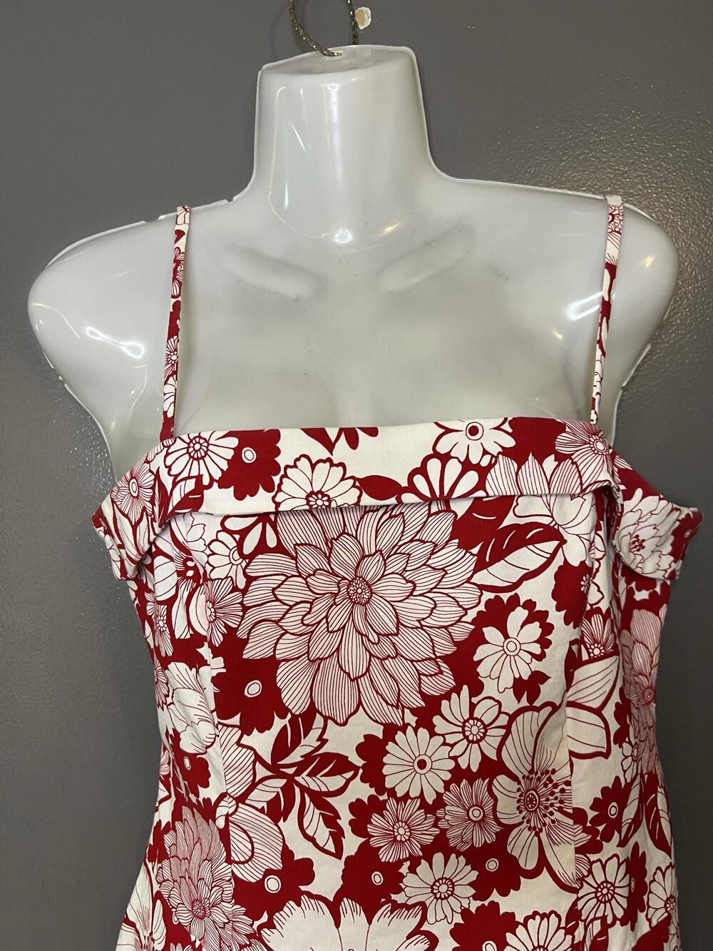 Vintage City Triangles Dress Womens 12 Red Floral Square Neck Sundress